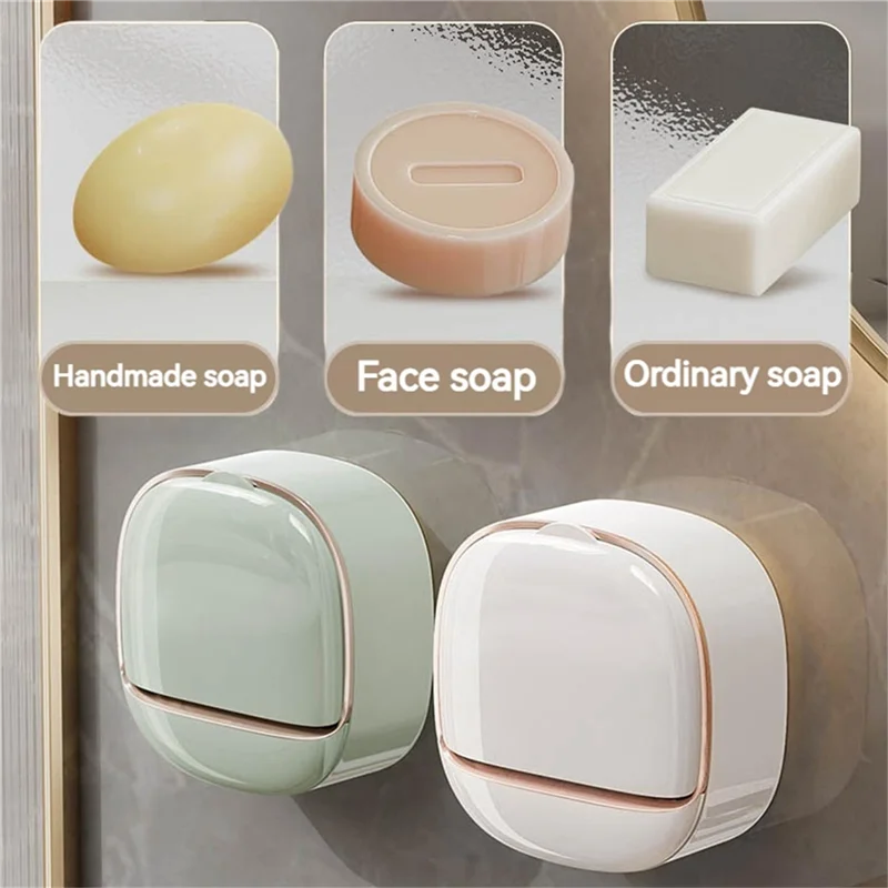 A47F-Luxury Soap Holder Soap Box With Drain Pan Soap Box With Lid Wall Mounted Drain Soap Box With Flip Lid