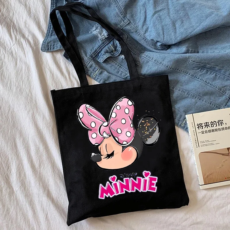 Y2k Disney Minnie Mickey Mouse Tote Bag Shopper Canvas Shoulder Bag Eco Shopping Bag Women Tote Harajuku Female