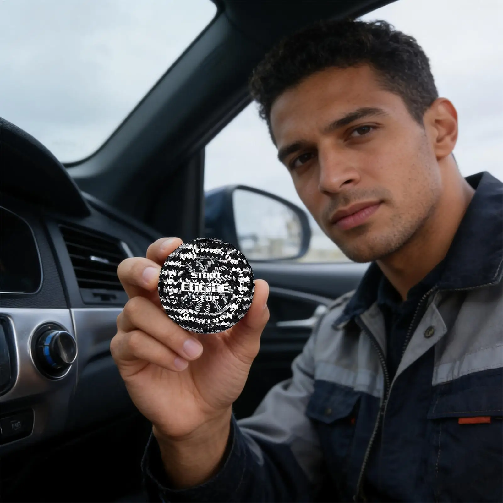 Car Push Start Button Cover Tight Fit Carbon Fiber Adhesive Anti Scratch Start Button Cover For Drivers Enthusiasts Auto