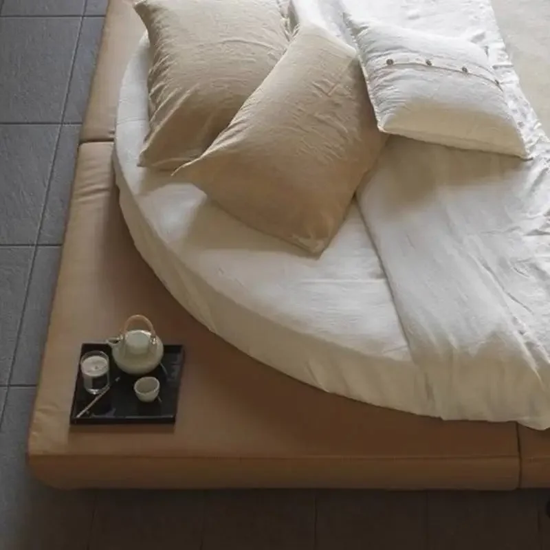 Beige Vintage Wooden Double Bed Adults Elegant Japanese Double Bed Modern King Size Adults Wood Camas De Dormitorio Furniture