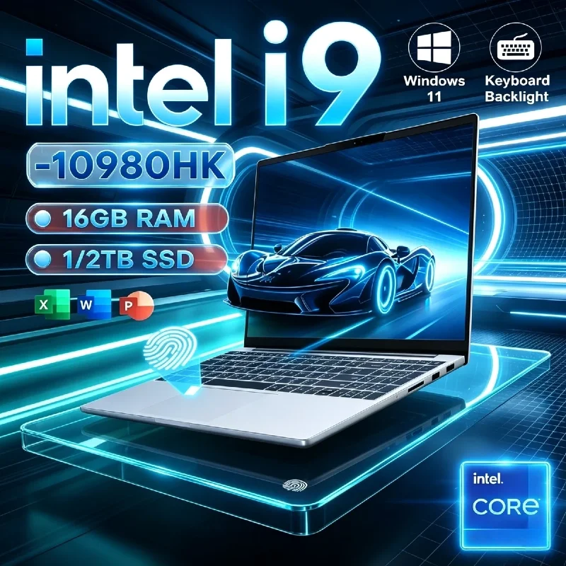 Intel i9-10980HK15.6 inch Portable Laptop Fingerprint Unlock Notebook 16GB 1TB 2TB Gaming Laptops Computer