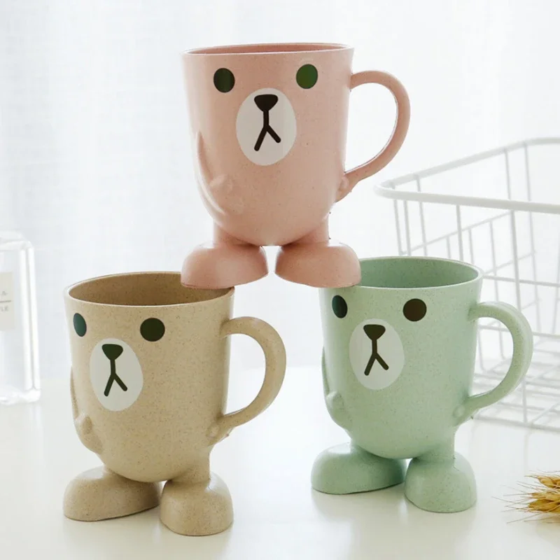 Children Bathroom Tumbler Mouthwash Cup Wheat Straw Cartoon Animal Toothbrush Cup Portable Toothbrush Holder Bathroom Supplies