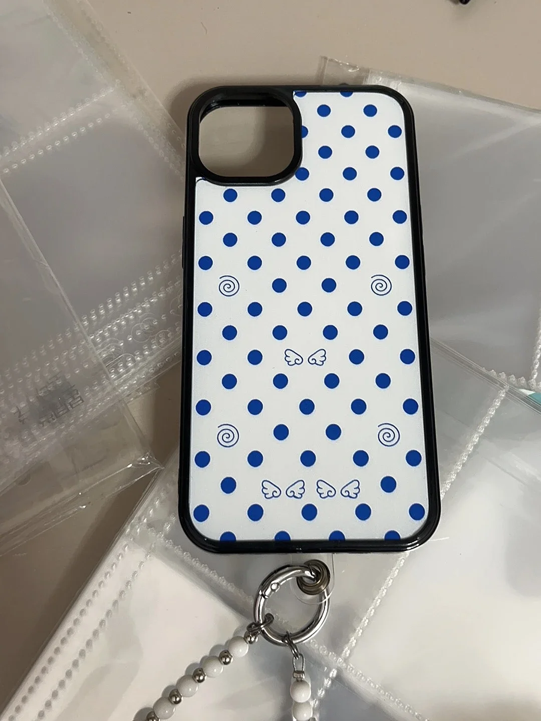 Korean Ins Blue Polka Dot Wings Cartoon Phone Case For iPhone 18 17 16 15 14 13 12 11 PRO MAX XR XS 7 8 PLUS Y2K Kawaii Cover