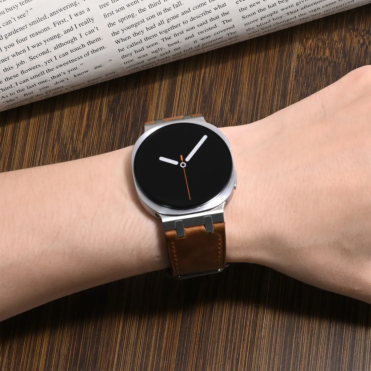 Samsung Galaxy Watch 8 40mm 44mm 8 Classic 46mm用レザーストラップ、ファインヴィンテージクレイジーホースレザーバンド、APアダプター付きリストバンド