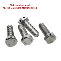 5/10/20PCS GB32.1 304 Stainless Steel Head Punched Outer Hexagon Screw with Hole Bolt  M3 M4 M5 M6 M8M 10M M12 M14