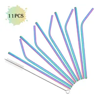 11Pcs Reusable Drinking Straw Metal Straws 304 Stainless Steel Straws Set with Brush Bar Cocktail Straw for Glasses Drinkware