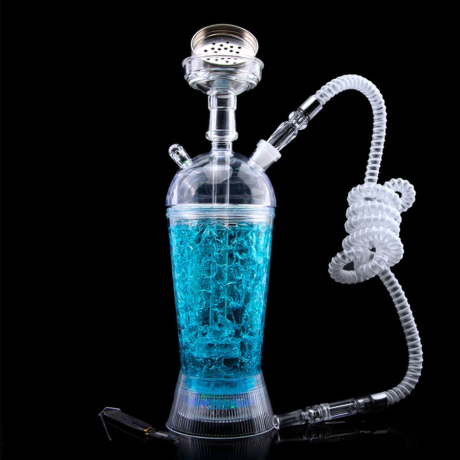 Arabian Hookah Set Blue Acrylic Single Hose Shisha With LED light Accessories For Birthday Gifts