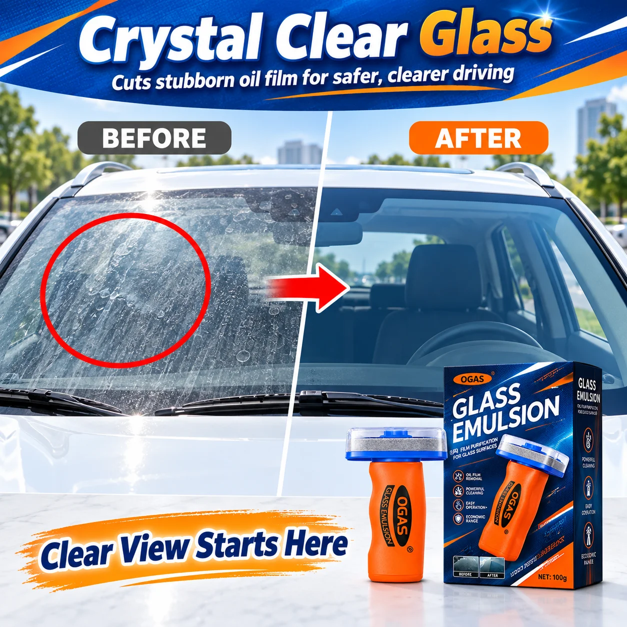 Upgraded Version Car Glass Oil Film Remover Paste with Felt Brush Deep Cleaning Agent Remove Dirt Bird Droppings