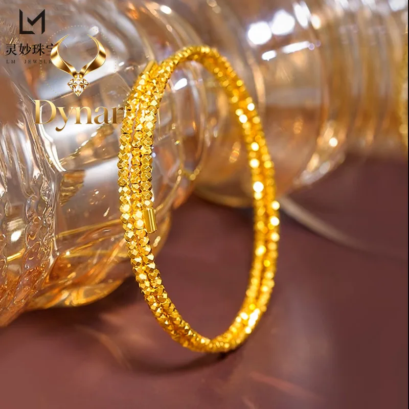 Dynar Jewelry   New Chinese style retro 24K real gold sparkling poppy beads three-circle 9999 bracelet plain circle memory openb