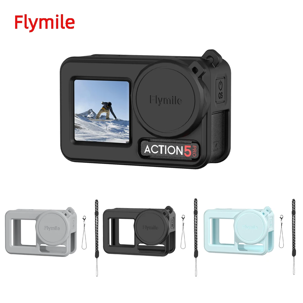 

Flymile Silicone Case for Dji Action 5 Pro/4/3 Soft Shockproof Cover Anti-Scratch Non-Slip Grip Precise Cutouts with Wrist Strap