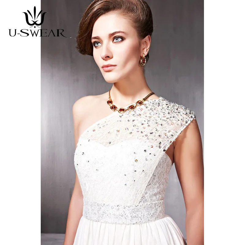 Classic Ivory Evening Dresses One-Shoulder Sleeveless Prom Dresses Lace Beading Women Long Evening Gown Robe De Soiree