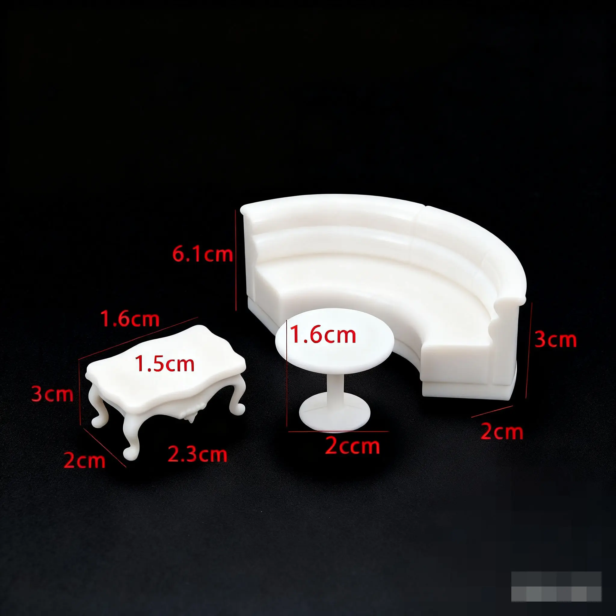 3picecs1:50 Juego de muebles en miniatura - Cama interior Sofá Silla TV Oficina Kit para mesa de arena Modelo de arquitectura
