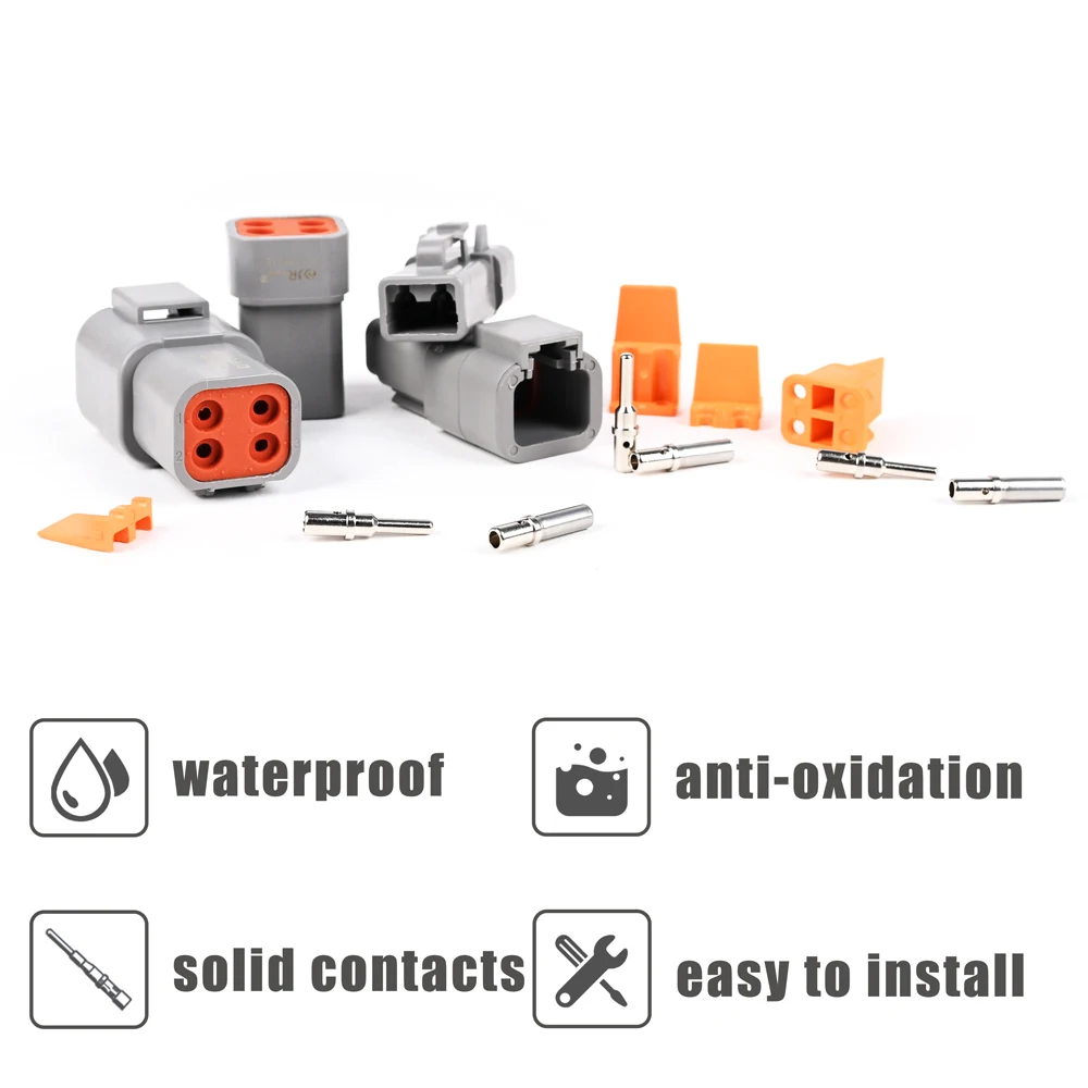 JRready ST6292 Deutsch Connector Kit DTP 2 4 Pin and DTHD 1 Pin Connectors 12 Solid Contacts Crimp Wire Gauge 12-14AWG,25A