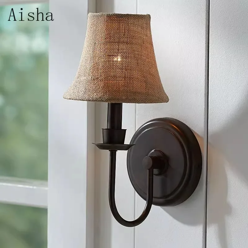 american-linen-wall-lamp-retro-bedroom-headboard-decorative-sconces-metal-indoor-home-lighting-fixture