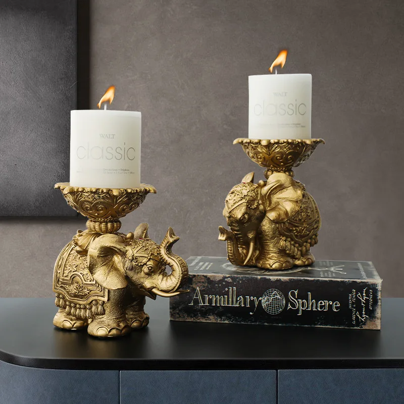 Gold Elephant Candlestick Animal Lucky Small Elephant Candle Holder Crafts Resin Tea Light Candle Holder for Wedding Home Decor