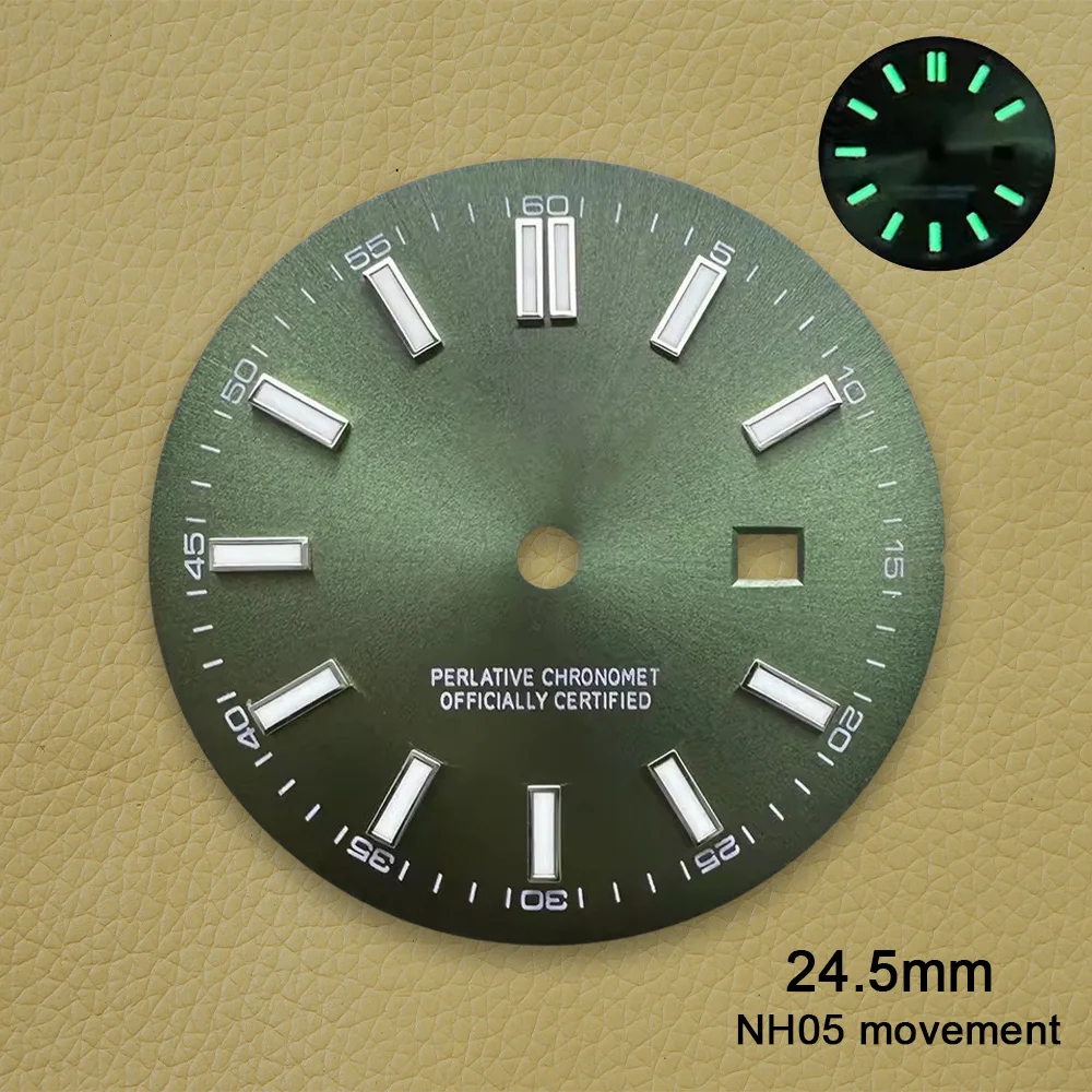 24.5mm S Logo Sunray Dial Fit NH05 Japan Movement Green Luminous High Quality Watch Modification Accessories