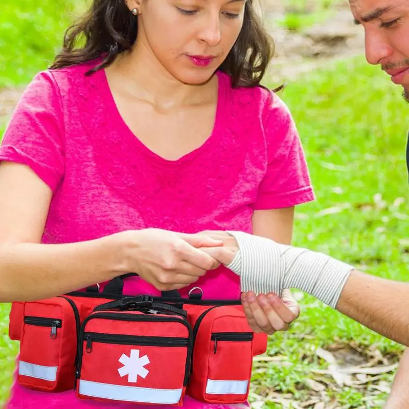 Aid Kit Bag Large Capacity Outdoor Camping Waist Pack Red Aid Kit Bag Zippered Aid Kit Organizer Utility Pack With Reflective