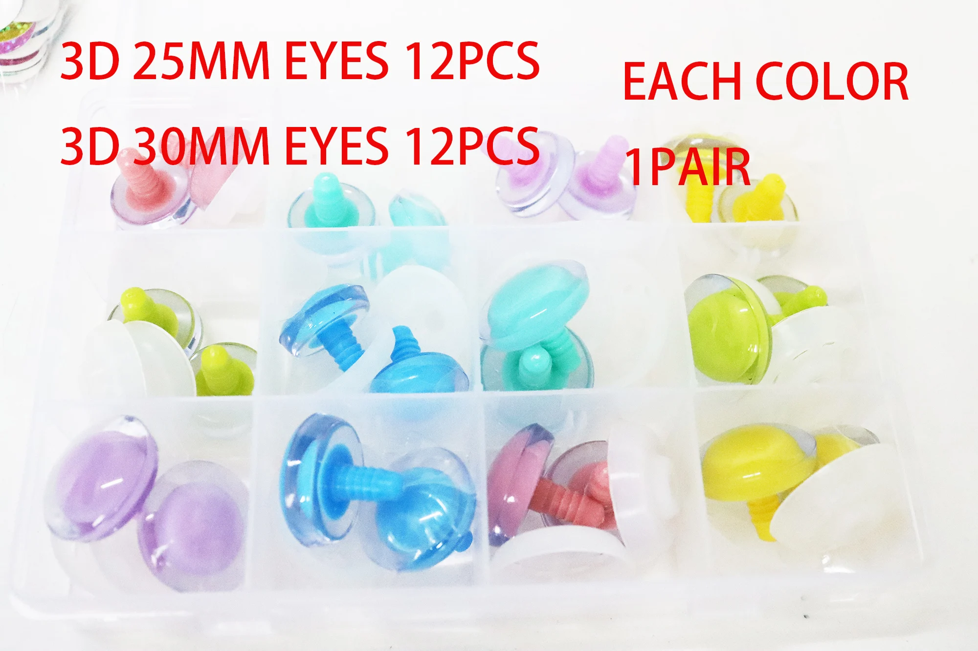 24pcs/box   25mm 30mm  mix color pupil  mix size mix glitter 3D Toy glitter eyes with back washer for diy plush doll