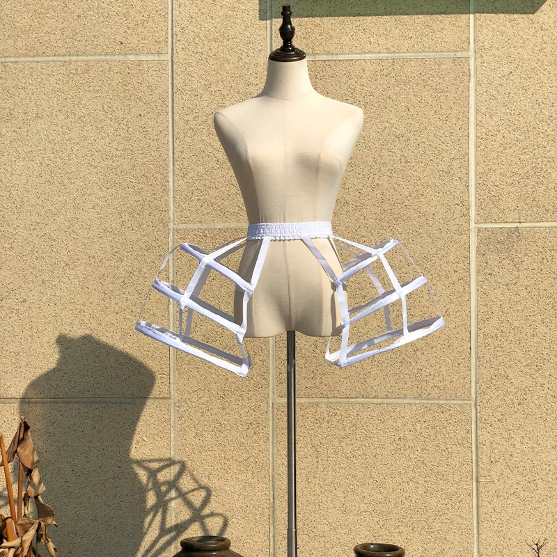 لوليتا روكوكو قصيرة أبيض وأسود الجوف قفص الطيور تنورة دعم ثلاث دوائر مزدوجة الوجهين الشريط الداخلية بطانة تنورة