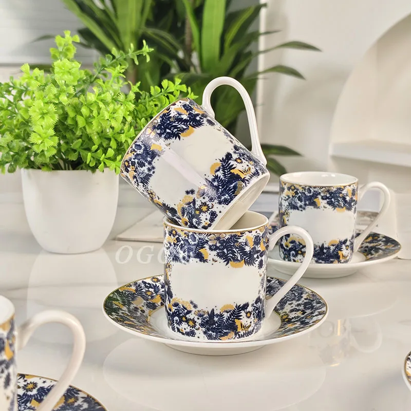 

European bone china espresso cups and plates, popular luxury and fashionable espresso cups and plates