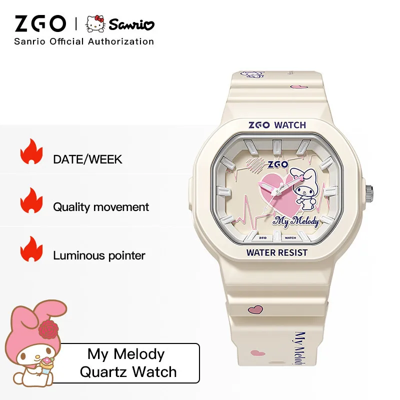 ZGO x Melody Sanrio Quartz Watch Students Children Wrist Watch Waterproof Sports Watch For Kids Suitable For Girls and Boys 356