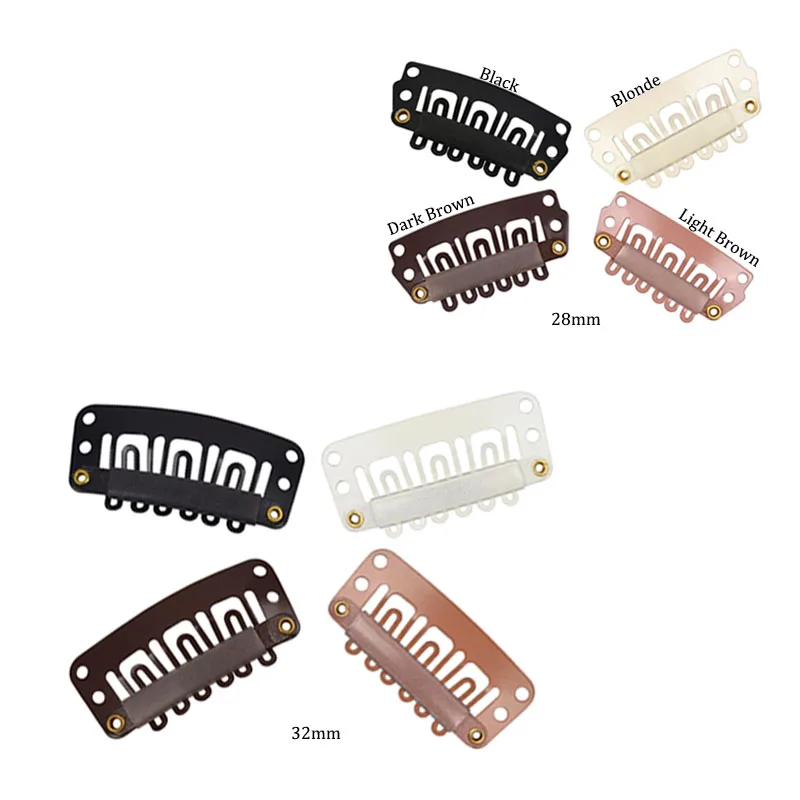 50 Pcs 28 mm 32 mm 6 Teeth Rubber Lined U‑Shape Metal Snap Hair Clips No Slip for Hair Extensions Wigs