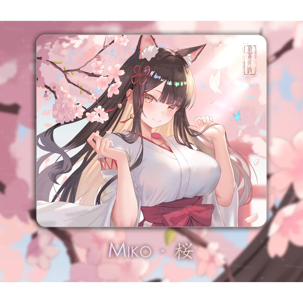 Raspberry Gaming MIKO Anime Style Fine Surface Gaming Mouse Pad - Neutral with Slight Slickness