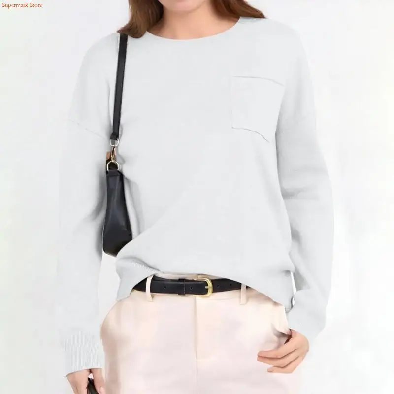 Q5WE Maglia da donna a coste casual a maniche lunghe girocollo Pullover Top autunnali alla base