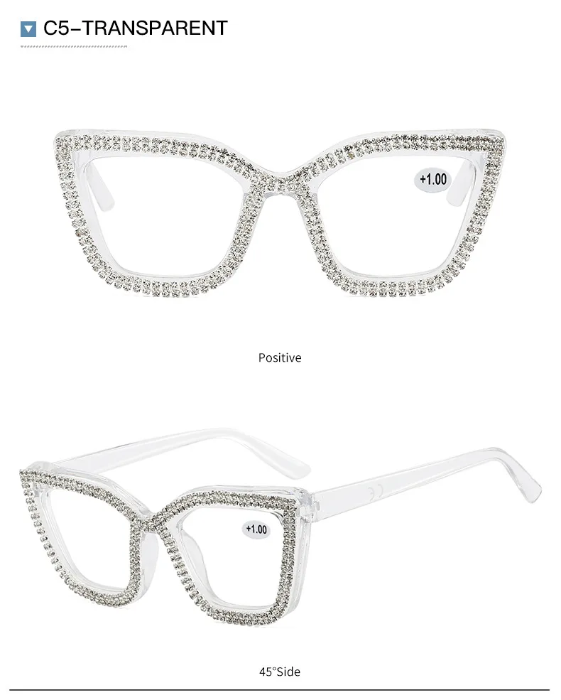 2025 Neue Lesebrillen für Damen und Herren, Katzenaugen-Design mit Diamanten Besetzt, Modische Blaulichtfilter-Brille, Unisex Lesebrille – Detail 17