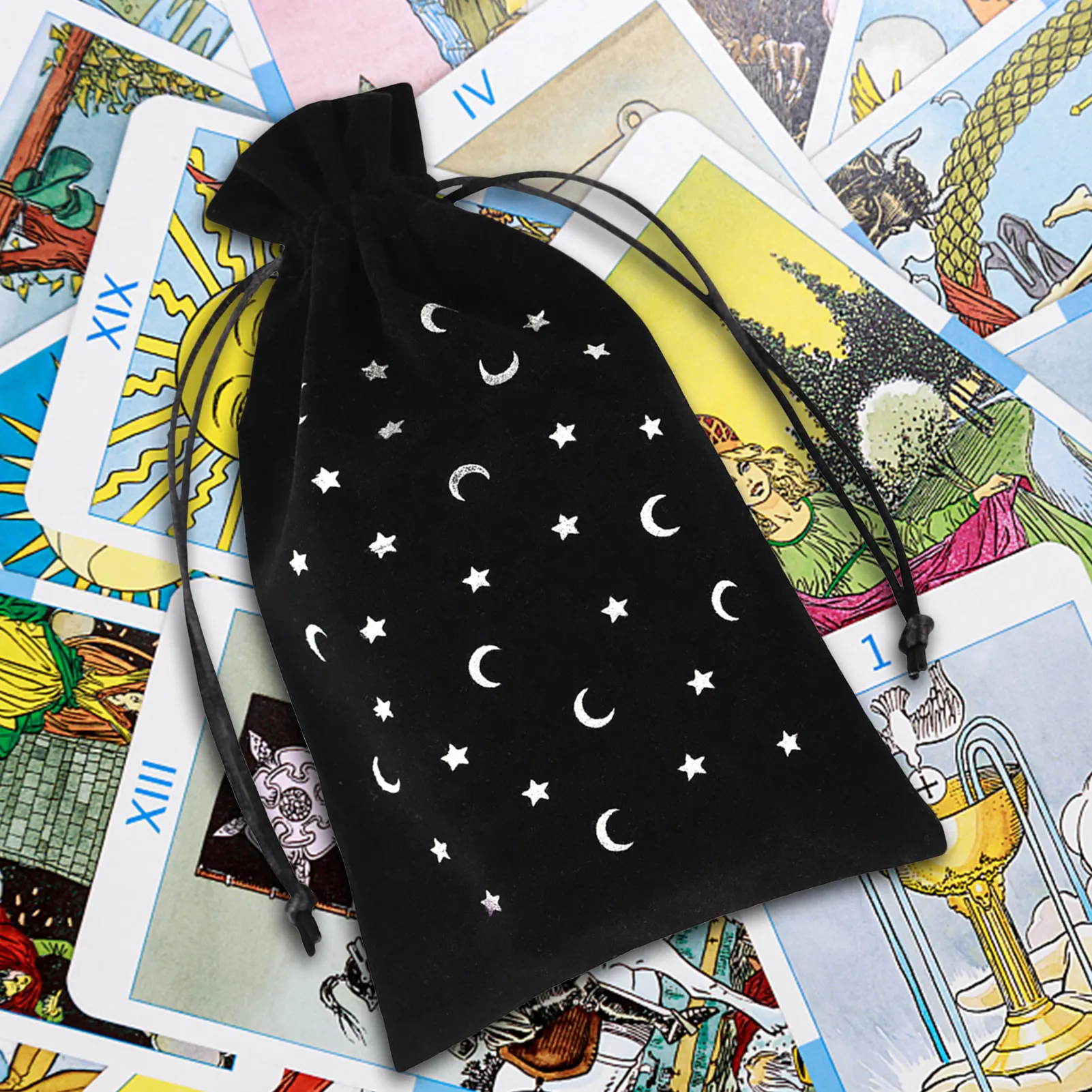 Tarot Card Bag Tarot Card Holder Pouch Star Moon Flocking Home Jewelry Gift Bag Flannel Mini Drawstring Bags Tarot Supplies