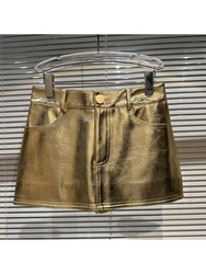 Summer Women Vintage Mini PU Skirt Cutecore Gyaru Coquette Harajuku 2000s Aesthetic E-girl Cyber Punk Japanese Fashion Clubwear