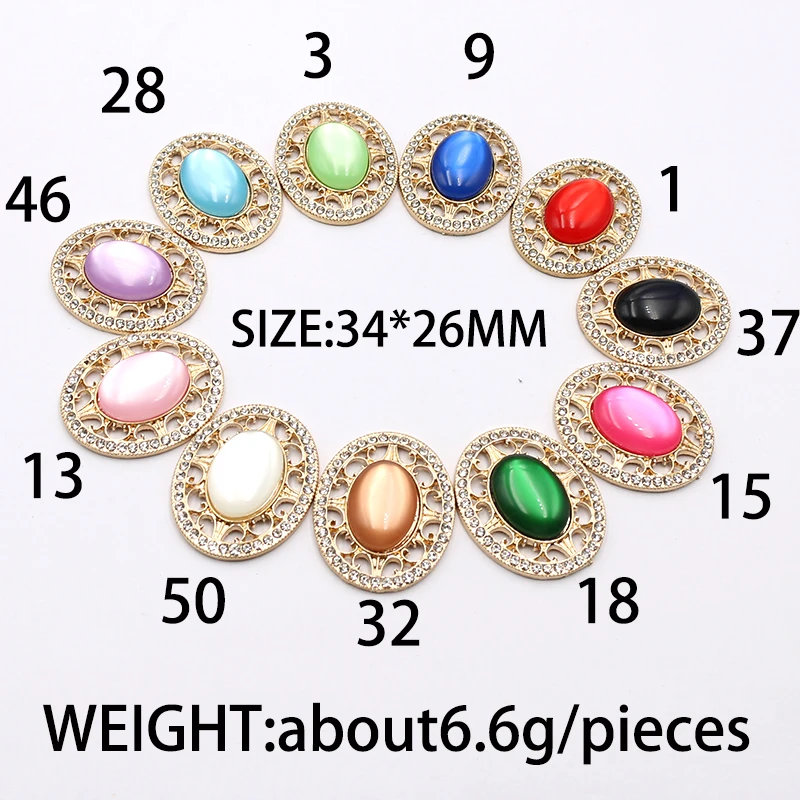 Innovative 5PCS34 * 26MM Gold Oval Flat Bottom Rhinestone Cat Eye For Sewing Clothing, Earrings, Pendants, Pet Traction Collars,