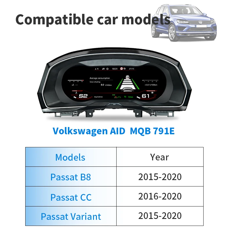 12.3 Inch Digital Instrument Linux System Car Cluster For VW Passat 2015-2020 Speedometer Auto Meter