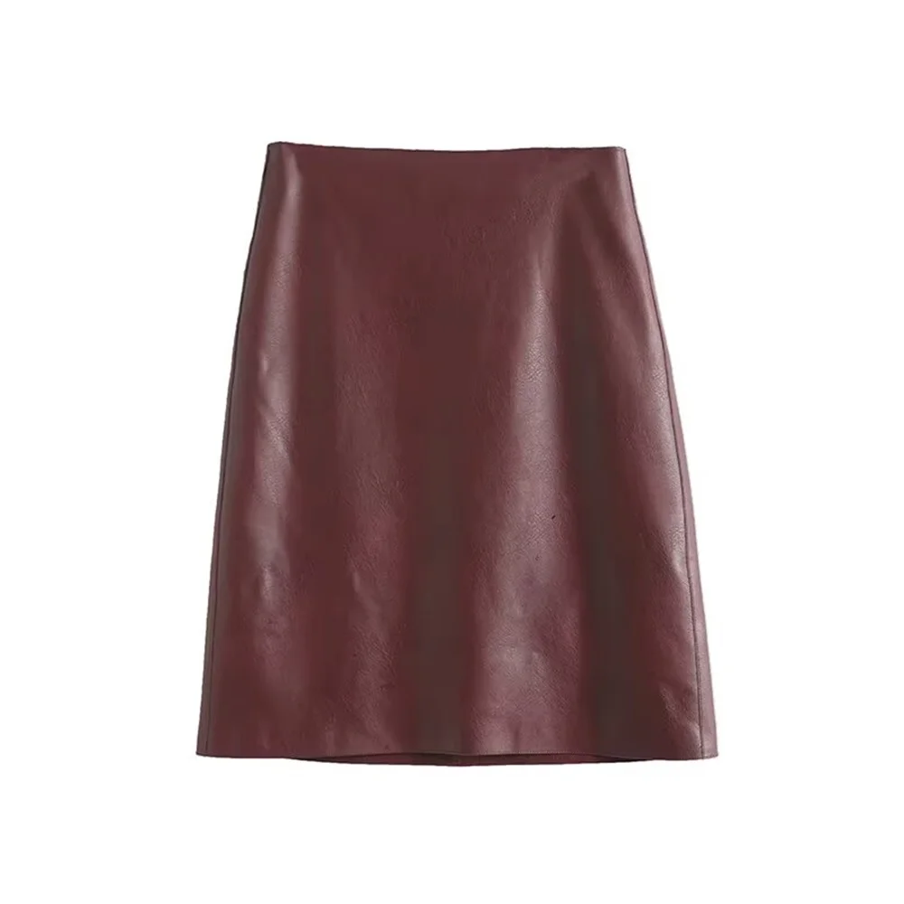 UNIZARA women's temperament high waisted zipper decoration autumn and winter new item cracked texture leather skirt half skirt