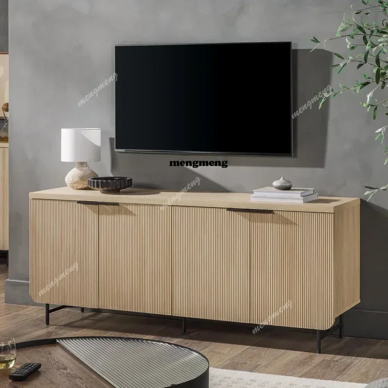 Walker Edison Modern Scandinavian Fluted Door Kitchen Storage Sideboard Buffet Cabinet Console, 69 Inch, Coastal Oak/Black