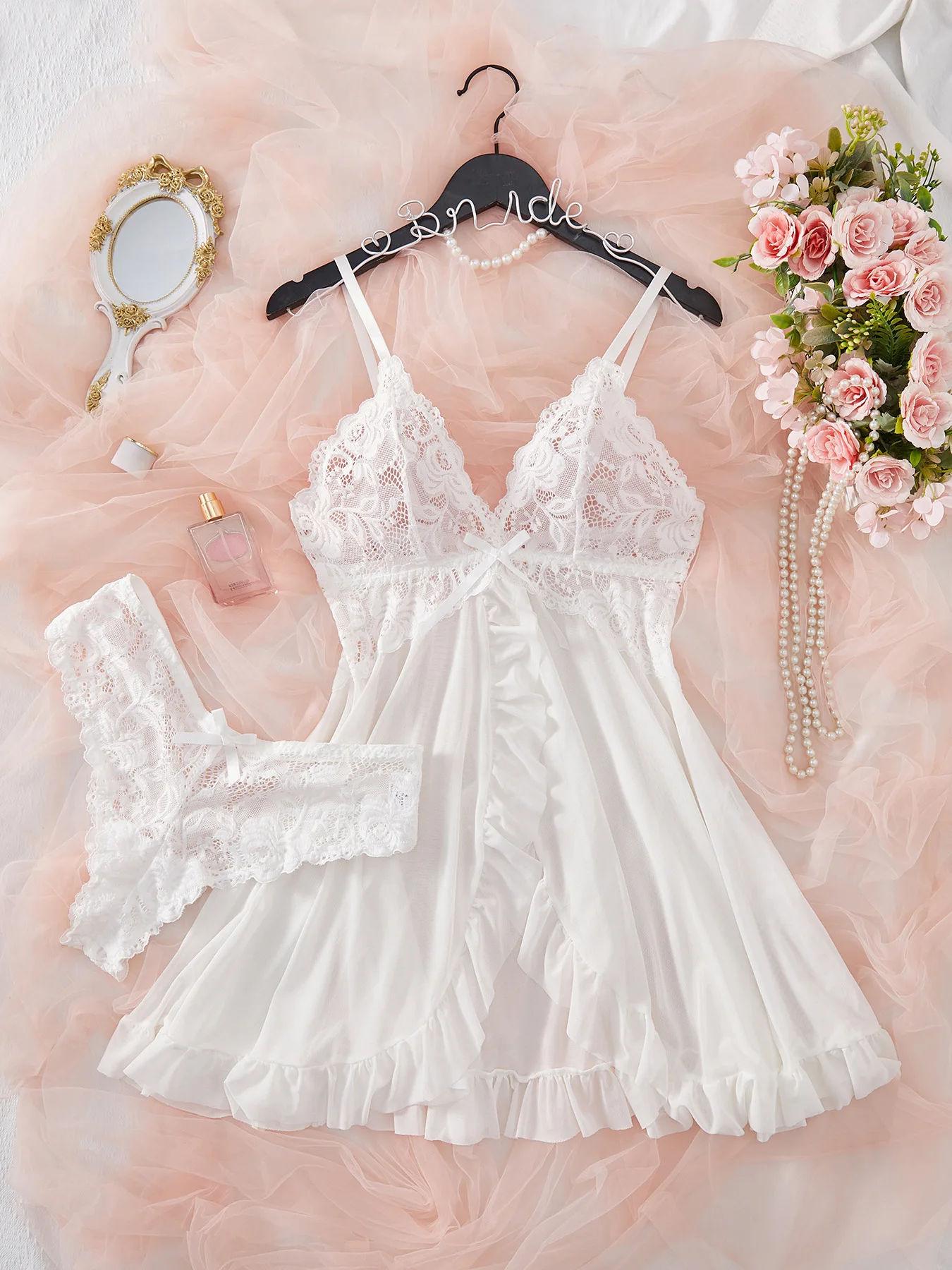 Sexy Lingerie Set Women Erotic Bra Nightdress Sexy Lace Sleepwear Solid Slim So… - Image 6