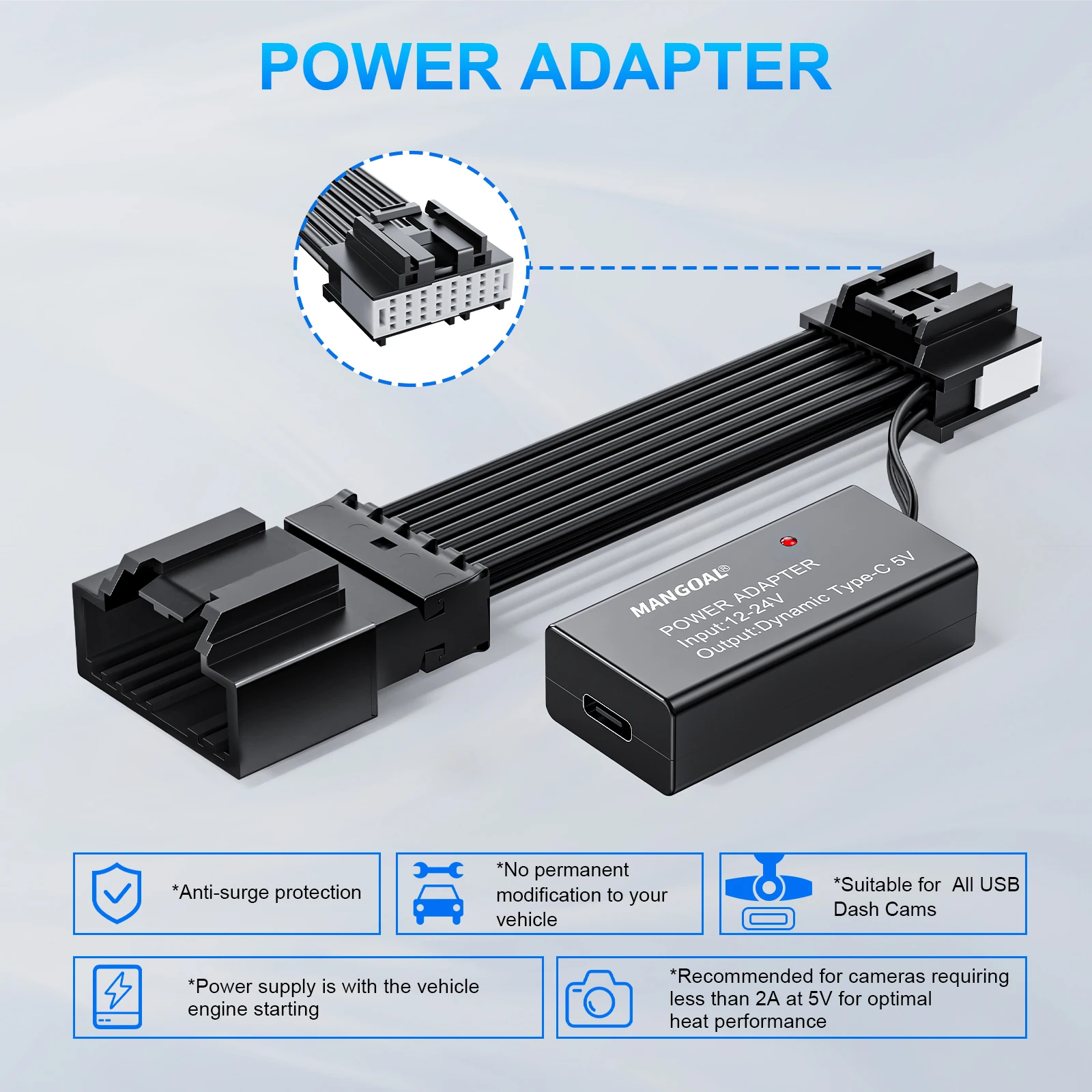 Mangoal Dash Cam Power Adapter For Ford F-Series Explorer Bronco Expedition,Etc Type-C Mini Micro USB Interface Auto Adapter
