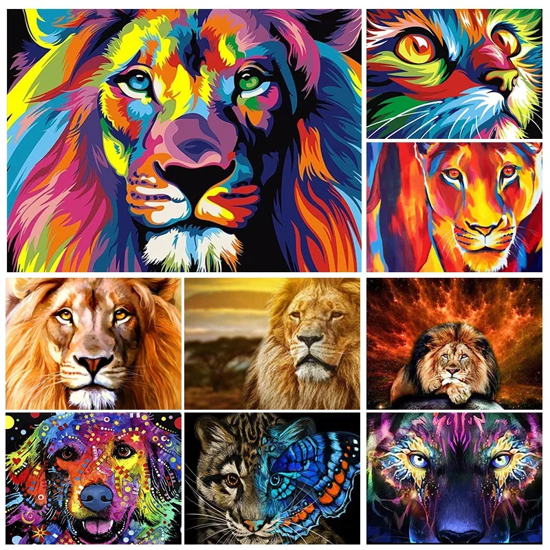 

Colorful Lion 5D Diamond Painting Cat Dog Full Square/Round Diamond Mosaic Painting Kits Animal Rhinestone Embroidery DIY