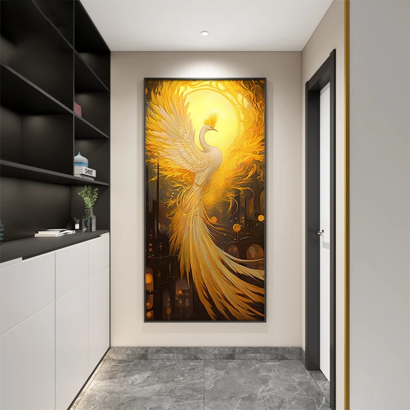 xx-Modern Phoenix Flying In The Entrance Hall With Painted Light Hanging At The End Of The Corridor Wall Lamp Led Room Light