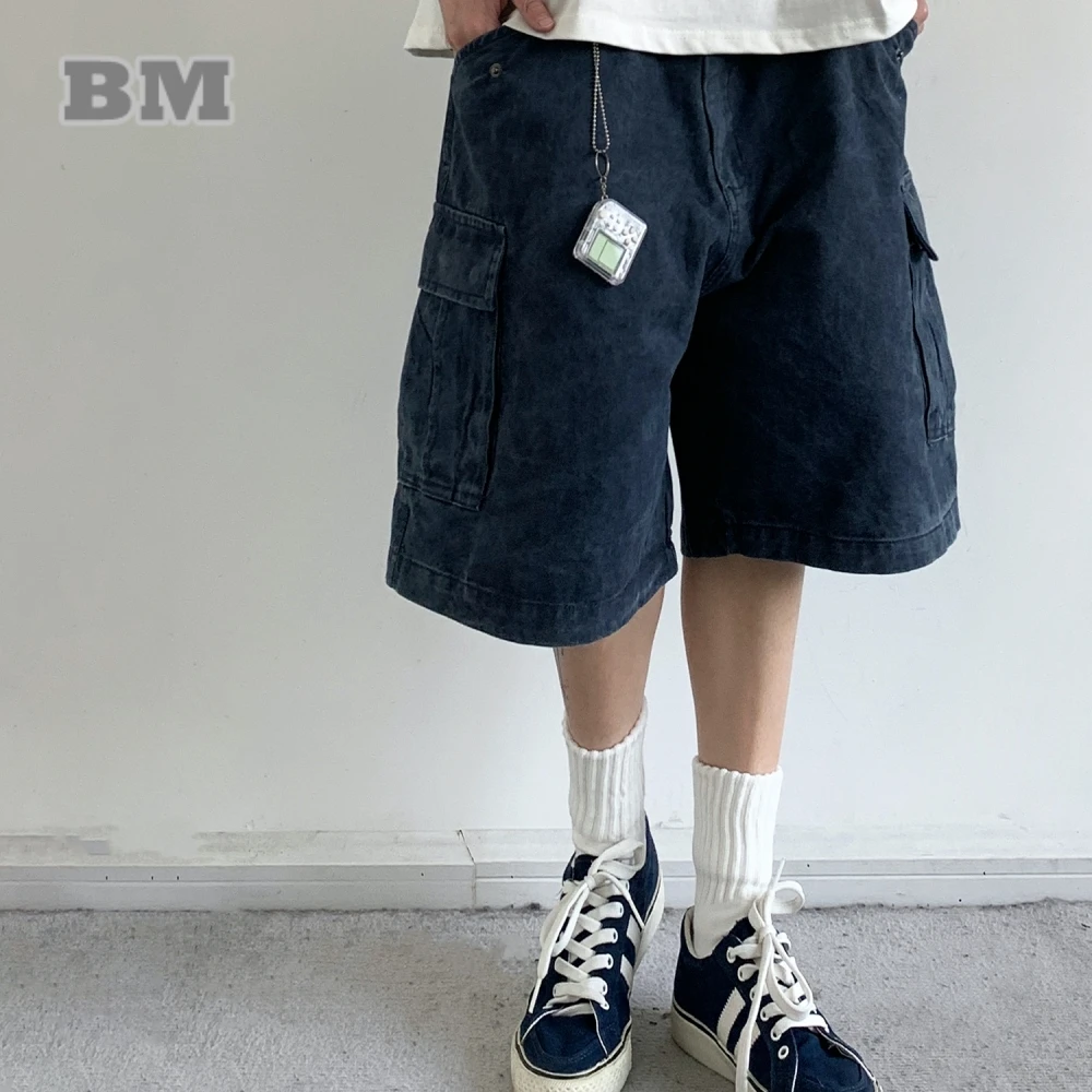 Japanese Summer Neutral Vintage Cargo Shorts Unisex Basic Loose Fit Casual Cotton High Quality 5 Inch Shorts Men Women