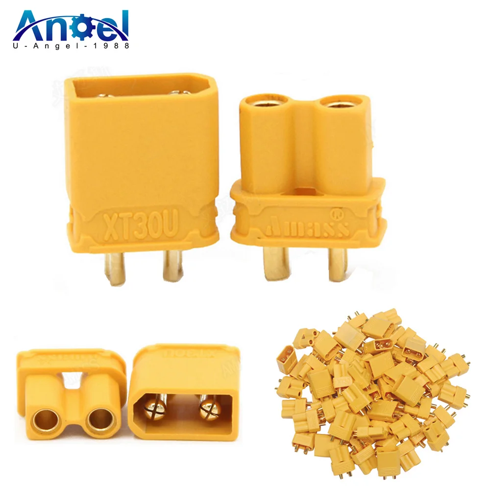 100pcs/lot Amass XT30U 2mm Antiskid Plug Connector Male+Female 2mm Golden Connector / Plug Upgrade XT30 ( 50 Pair )