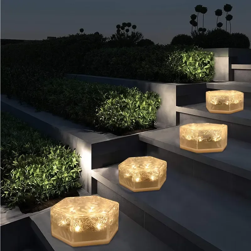 Outdoor Waterproof Solar Floor Tile Light Hexagonal LED Buried Lamp Underground Brick Lighting for Garden Landscape