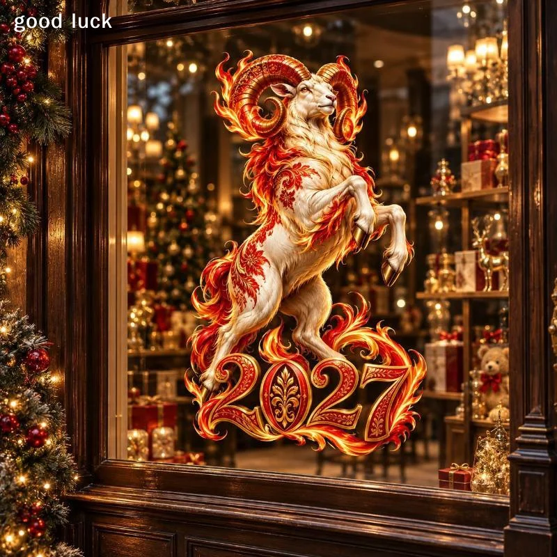 2027 Year Of The Sheep Glass Decor Stickers Waterproof No Residue Static Decals For New Year Christmas Party Office Door Window