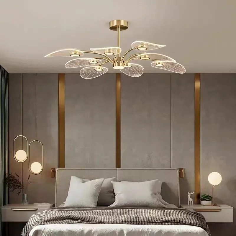 

Modern simple creative leaves living room main light dining room atmosphere warm bedroom study Nordic light luxury chandelier