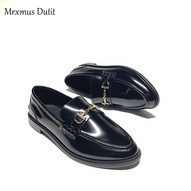 Mrxmus Dutit 2024 Fashion Women New England Style Genuine Leather Round Head Flats Shoes Casual Wild Simple Loafers Female