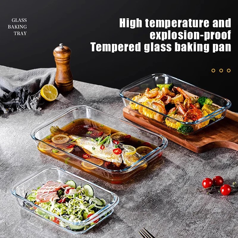 [COMPRAR 1 TAKE 1] Sartén rectangular de vidrio templado para hornear 1.6L/3L con asa Contenedor de vidrio para almacenamiento de alimentos