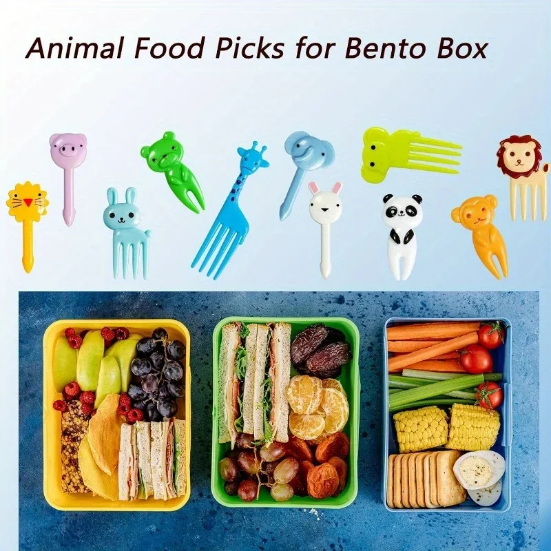 30/38Pcs Animal Food Selection Reusable Cute and Fun Cartoon Animal Fruit Food Toothpicks Fruit Salad Fork Bento Box Accessories