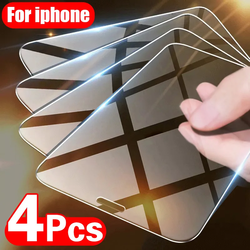 4PCS Tempered Glass for IPhone 11 12 13 14 Pro XR X XS Max Screen Protector on for IPhone 12 Pro Max Mini 7 8 6 6S Plus SE Glass for iphone 15 enkay 0 26mm 9h 2 5d high aluminum silicon tempered glass film