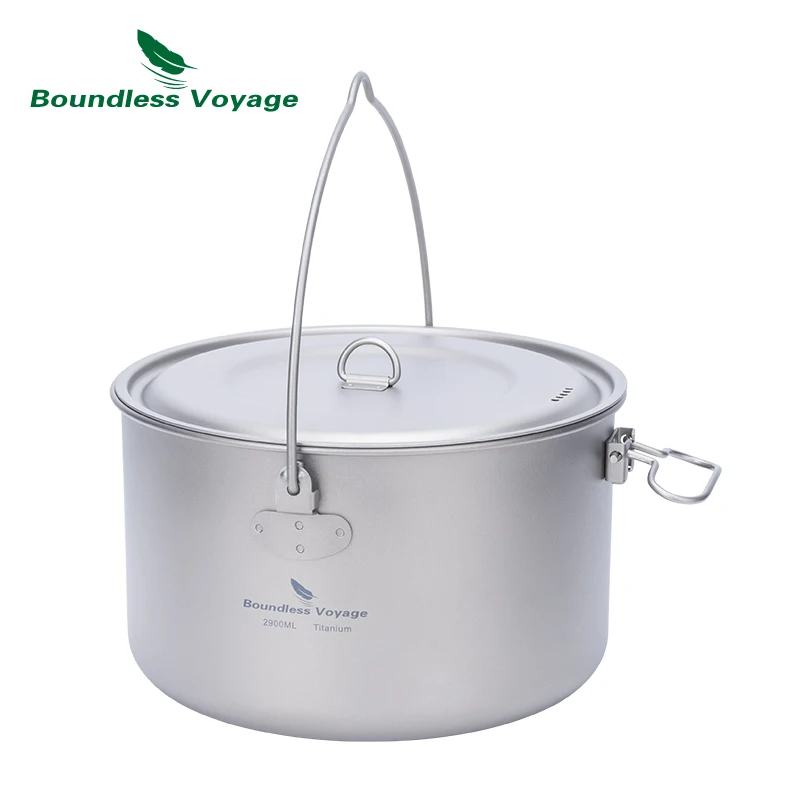 Boundless Voyage Titanium Camping Pot Big Capacity & Leightweight Outdoor Hanging Pot 2900ml 1950ml 1300ml Cooking Pot for Men