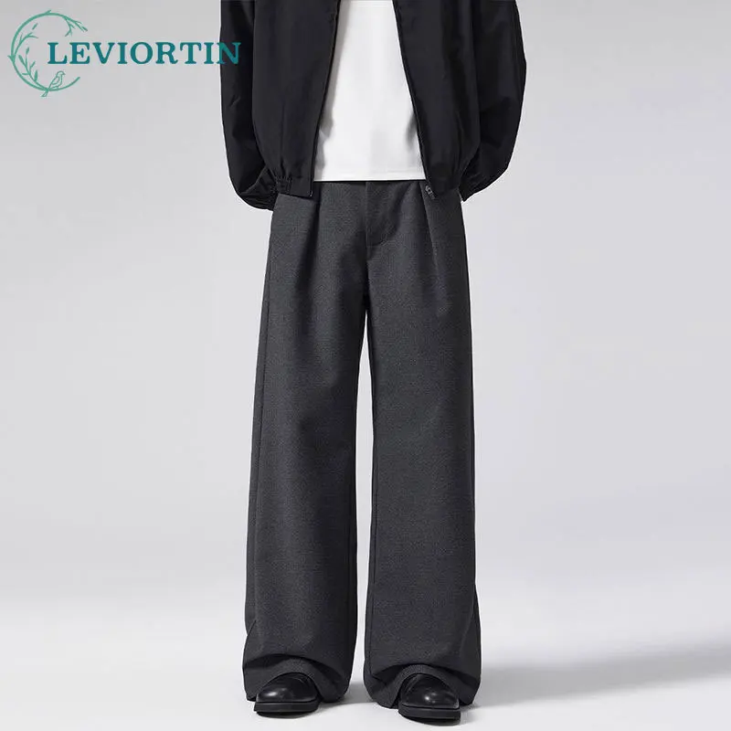 

Men's autumn and winter retro style trendy and casual wide leg pants with a hanging feeling, loose commuting straight leg pants
